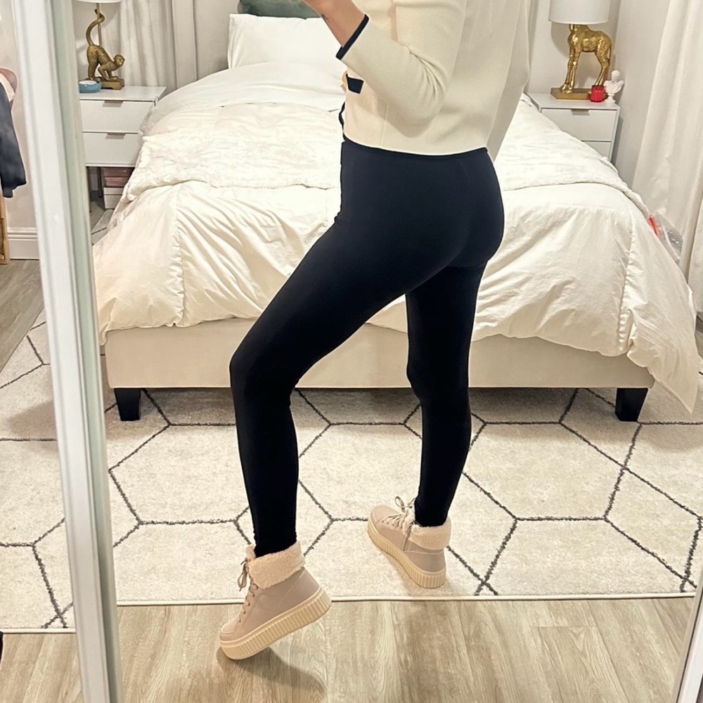 Black Fleece Lined High Waisted Leggings Cozy Winter Warm Stretch Pants Size S